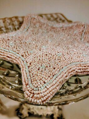 NWT India Handmade Beaded Rose Pink Starfish Change Purse Clutch